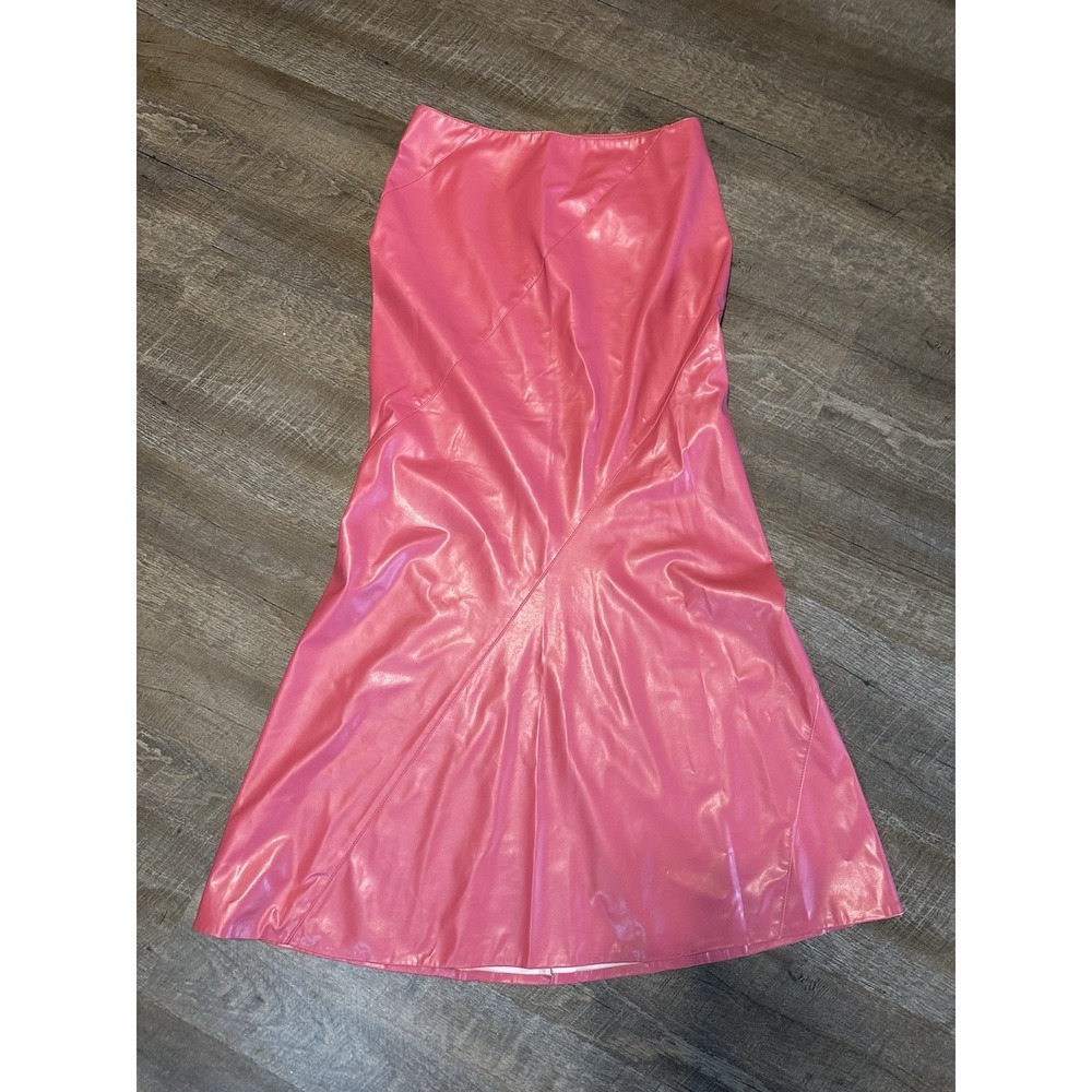 Shape Fx Vintage Bubblegum‎ Pink Polyvinyl Long Midi Maxi Skirt 12 - Picture 4 of 7